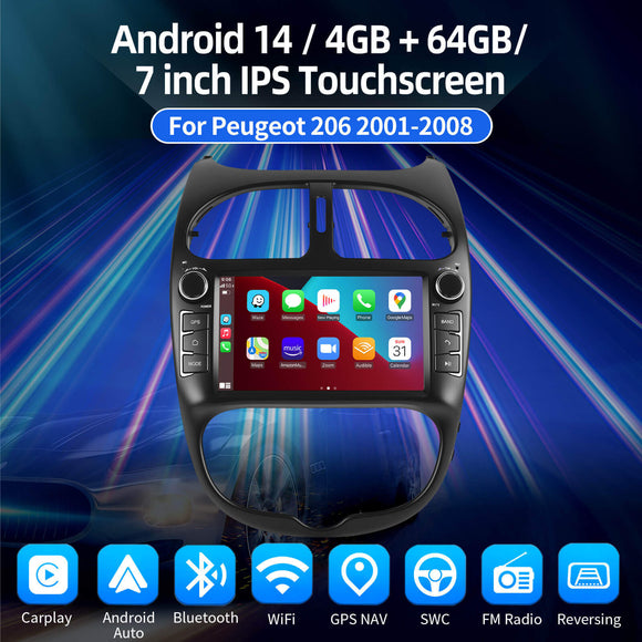 ESSGOO AR7001 | 7 inch - For Peugeot 206-2001-2008 Bluetooth Car Audio, MP5 Bluetooth 4.1 Carplay and Android Auto, FM