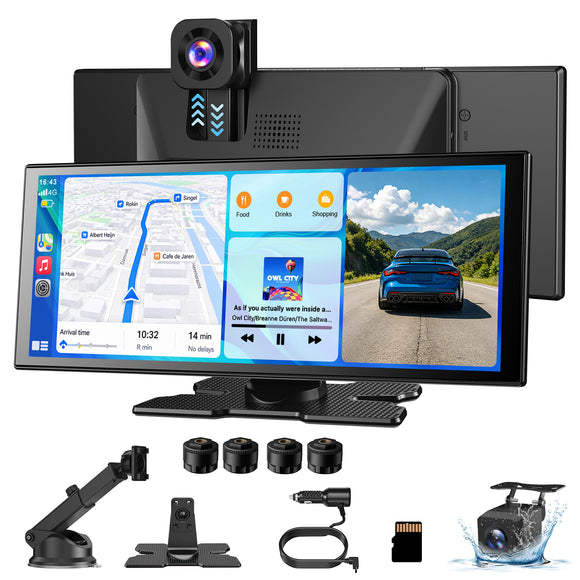 E72 11.3-Inch Portable CarPlay Screen, Wireless Apple CarPlay & Android Auto with Built-in 4K Dash Cam