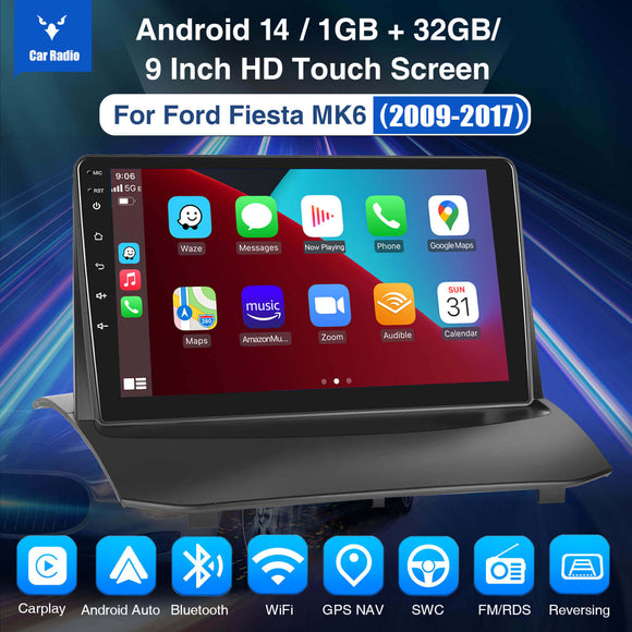 ESSGOO AR9001 | Bluetooth Car Stereo For 2009-2016 Ford Fiesta, Wireless Carplay & Android Auto With FM Radio Bluetooth WIFI GPS