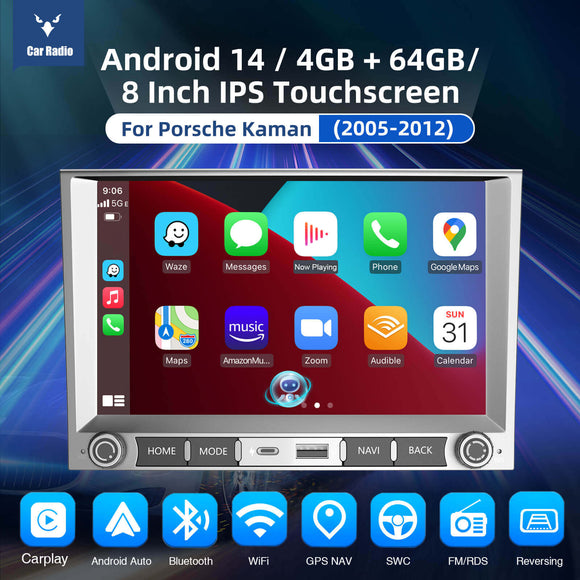 ESSGOO AR8001 | 8" Android 14 Car Radio For Porsche Cayman-2005-2012, MP5 Bluetooth FM Wireless Apple CarPlay & Android Auto