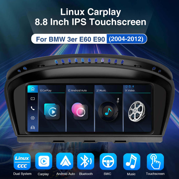 ESSGOO LZ0001 | Original & Linux Dual System 8.8-inch IPS Touchscreen-For BMW E60 (2003-2010), Bluetooth, Apple CarPlay & Android Auto