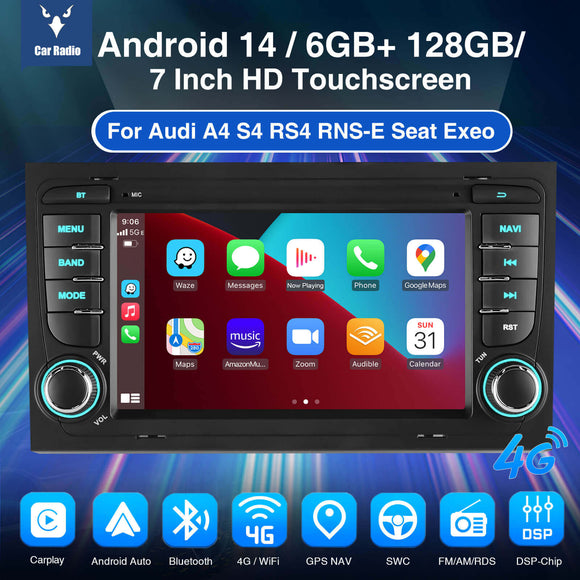 ESSGOO AR7001 MP5 | Android 14 7-inch IPS Touchscreen - For Audi A4, Bluetooth 5.4, Apple CarPlay & Android Auto, FM RDS