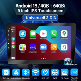 ESSGOO AR9001 MP5 | 2 DIN Android 15 9-inch IPS Touchscreen, Bluetooth 4.1, Apple CarPlay & Android Auto, FM RDS