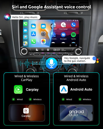 ESSGOO MP5 AR9002 | Android 15 9-inch IPS HD Touchscreen - For Volkswagen, Dual Type-C, Colorful RGB Light, Apple CarPlay & Android Auto, FM RDS