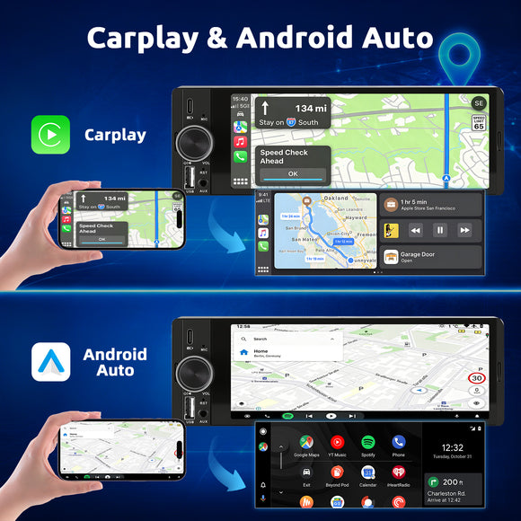 ESSGOO FR7002 | Single Din Car Stereo HD 6.36" Capacitive Touch Screen MP5 Player With Bluetooth AUX Wireless CarPlay Android Auto