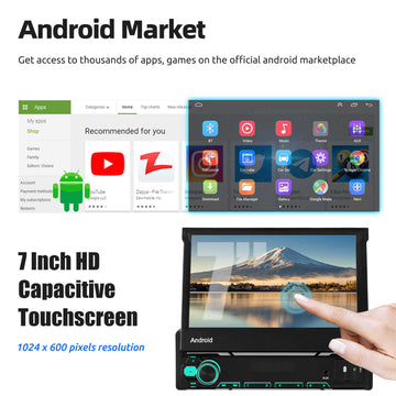 ESSGOO MP5 FR7002 | Android14, General 7 Inch Single DIN Flip Out Screen, Bluetooth 4.1, Apple CarPlay & Android Auto, FM RDS - 0