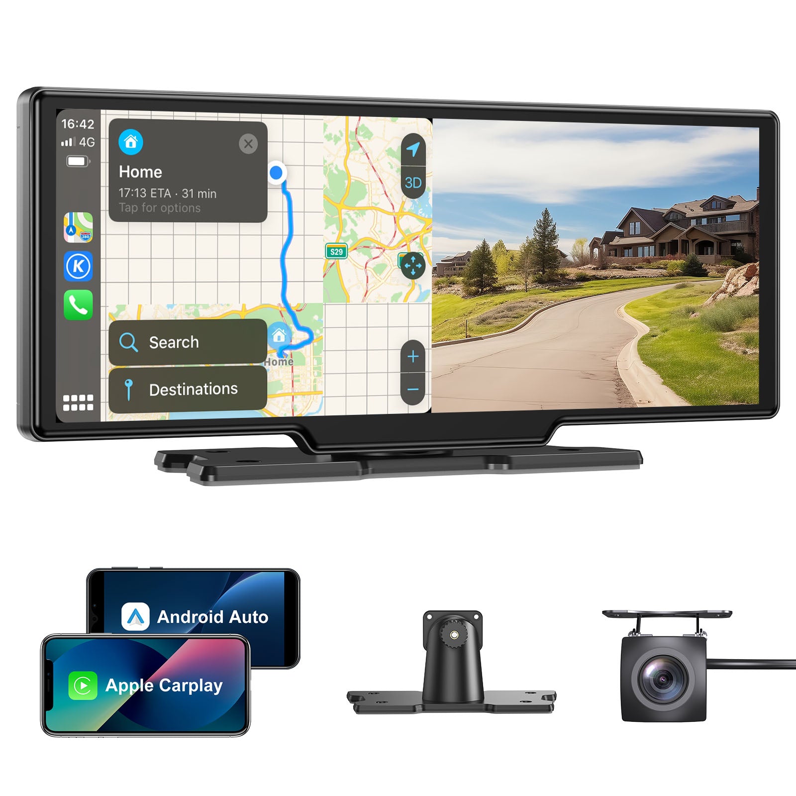 9" Wireless Apple CarPlay & Android Auto Car Stereo with 2K Dash Cam and 1080P Backup Camera