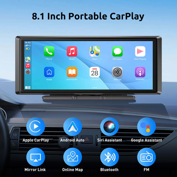 ESSGOO E40 8.1"Portable Wireless Carplay&Android Auto, Siri Assistant, FM, Applicable To Most Models