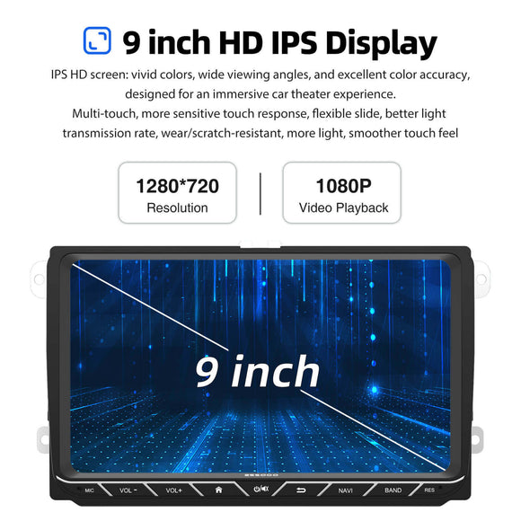ESSGOO 9618 | MP5 Android14, 9-inch IPS Touchscreen - For Volkswagen, Bluetooth 4.1 Wireless CarPlay & Android Auto