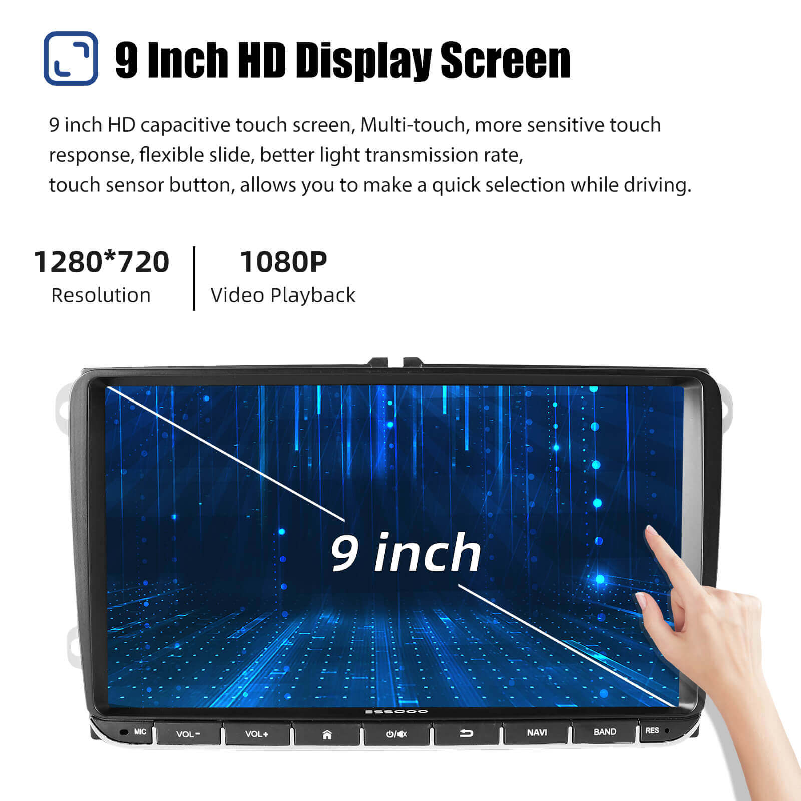 ESSGOO MP5 AR9002 | Android 15, 9-inch IPS Touchscreen-For Volkswagen, Bluetooth 4.1, Apple CarPlay & Android Auto, FM RDS - 0