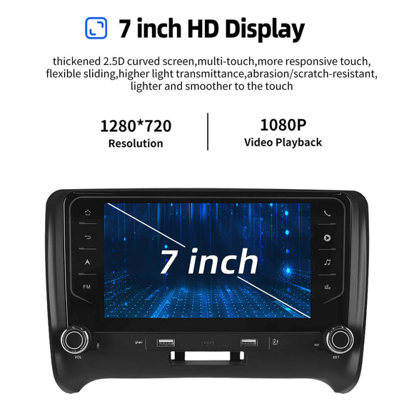 ESSGOO AR7001 | Android14, 7-inch HD Touchscreen - For Audi TT 8J 2008-2014, MP5 Bluetooth 4.1 Apple CarPlay & Android Auto