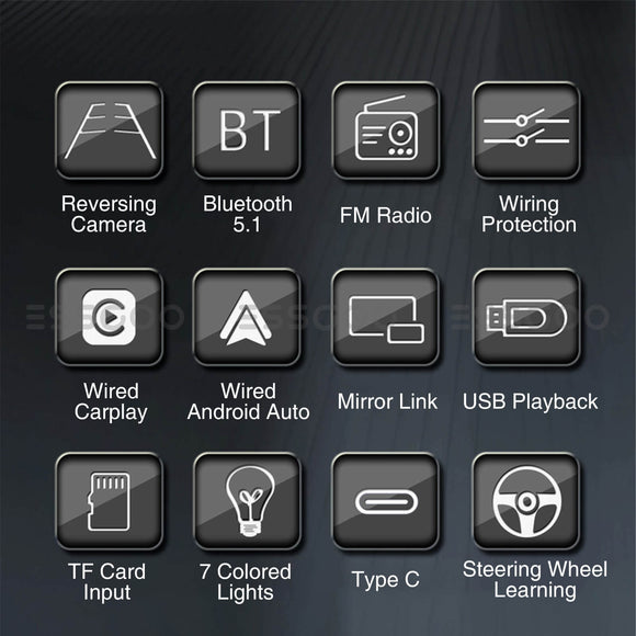 ESSGOO MP5 F770W | 2 DIN, 7-inch HD IPS Touchscreen Car Stereo, Bluetooth 5.1, Wired Apple CarPlay & Wired Android Auto, FM USB