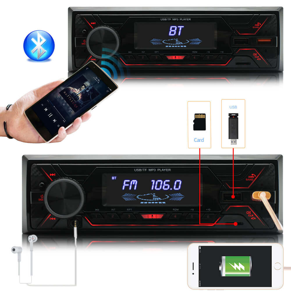 ESSGOO 720S | Single Din Car Stereo Colorful Backlight MP3 Player FM Audio Radio Bluetooth USB AUX