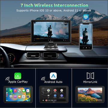 ESSGOO 7'' 743CP Wireless Car Play Screen for Apple Carplay, Android Auto, HD IPS Touchscreen with Mirror Link, Bluetooth 5.3, Siri,Assistant Support, AUX, FM - 0