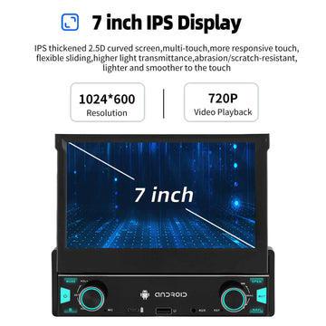 ESSGOO FR7003 MP5 | Android 14 7-inch HD Touchscreen - Single DIN Flip Out Screen, Bluetooth 5.1, Wireless Apple CarPlay & Wireless Android Auto, FM RDS - 0