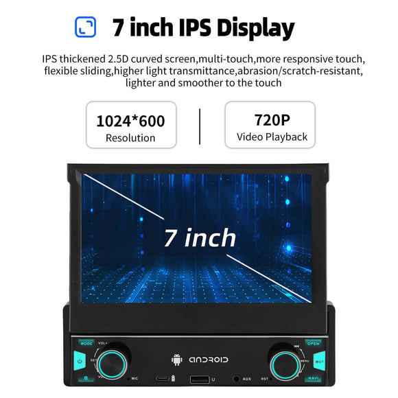 ESSGOO FR7003 MP5 | Android 14 7-inch HD Touchscreen - Single DIN Flip Out Screen, Bluetooth 5.1, Wireless Apple CarPlay & Wireless Android Auto, FM RDS