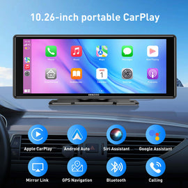 ESSGOO 10.26‑Inch HD Touch Screen Portable Car Player, Wireless Apple CarPlay Android Auto, AirPlay Mirror Link, Bluetooth WiFi Voice Control for Navigation/Music/telephone - 0