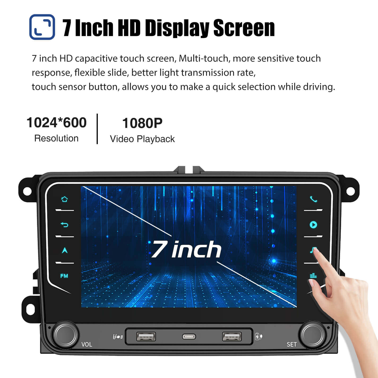 ESSGOO AR7002 MP5 | Android 15 7-inch IPS Touchscreen-For Volkswagen, Bluetooth 4.1, Apple CarPlay & Android Auto, FM RDS, AI Voice control - 0