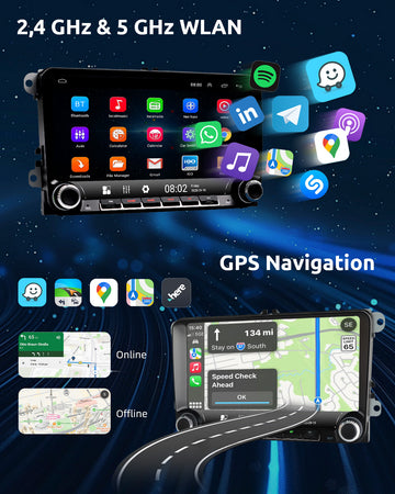 ESSGOO MP5 AR9002 | Android 15 9-inch IPS HD Touchscreen - For Volkswagen, Dual Type-C, Colorful RGB Light, Apple CarPlay & Android Auto, FM RDS - 0