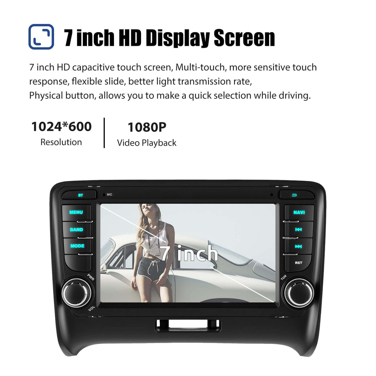 ESSGOO AR7001 MP5 | Android 14 7-inch IPS Touchscreen - For Audi AUDI TT MK2 (2006-2014), Bluetooth 5.4, Apple CarPlay & Android Auto, FM RDS