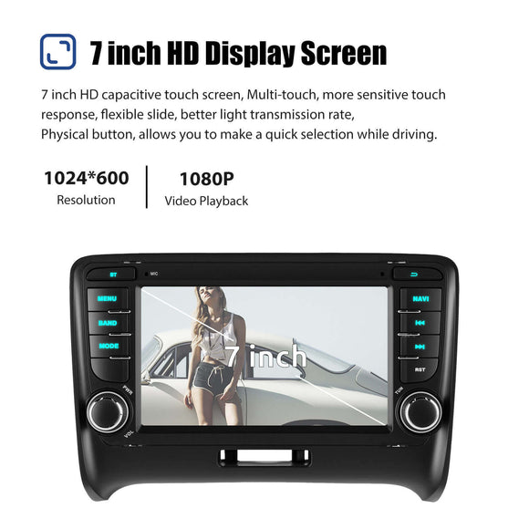 ESSGOO AR7001 MP5 | Android 14 7-inch IPS Touchscreen - For Audi AUDI TT MK2 (2006-2014), Bluetooth 5.4, Apple CarPlay & Android Auto, FM RDS