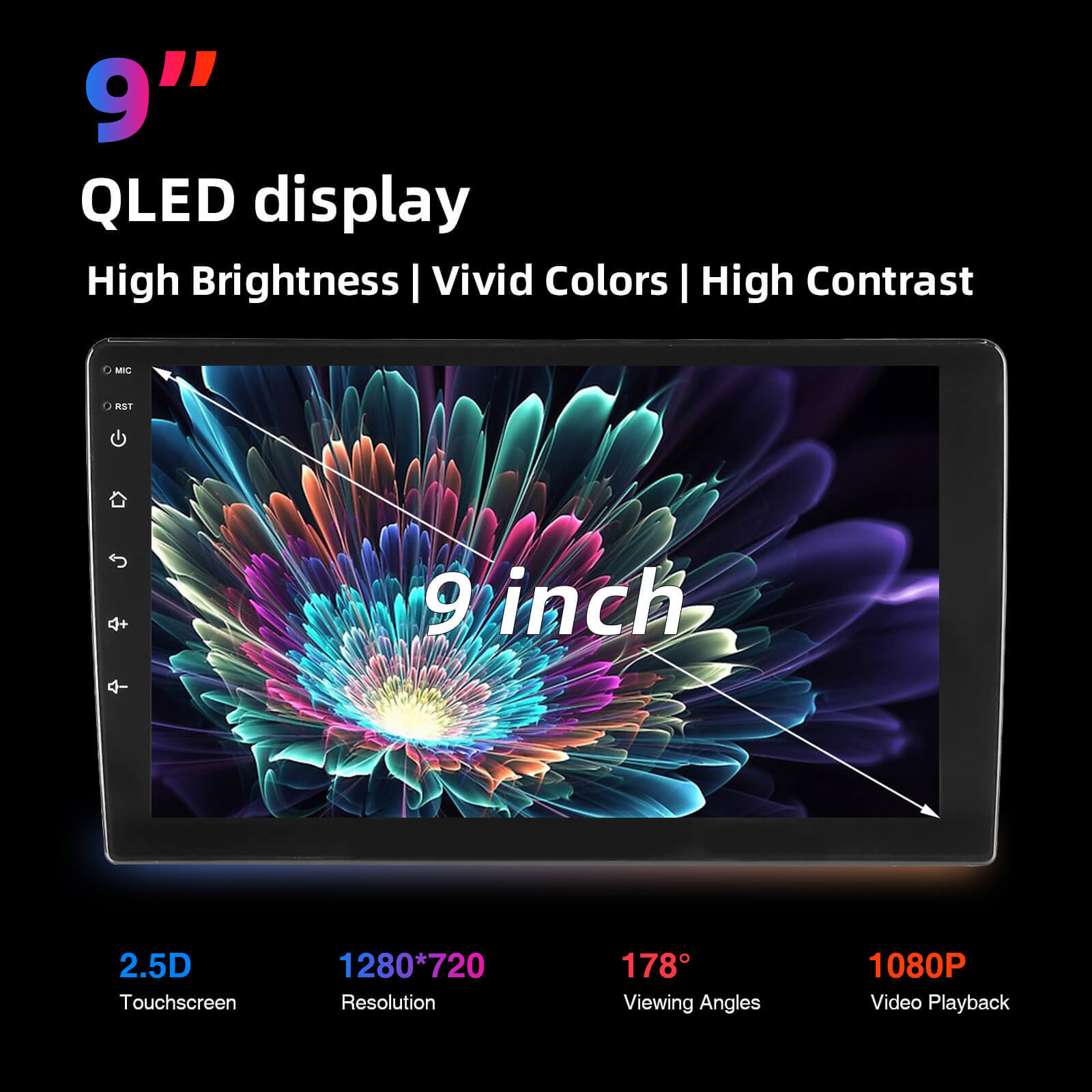 ESSGOO MP5 AR9001 | Universal 2 DIN Android 14, 9-inch QLED Display, Bluetooth 5.0, Wireless Apple CarPlay & Wireless Android Auto, FM RDS