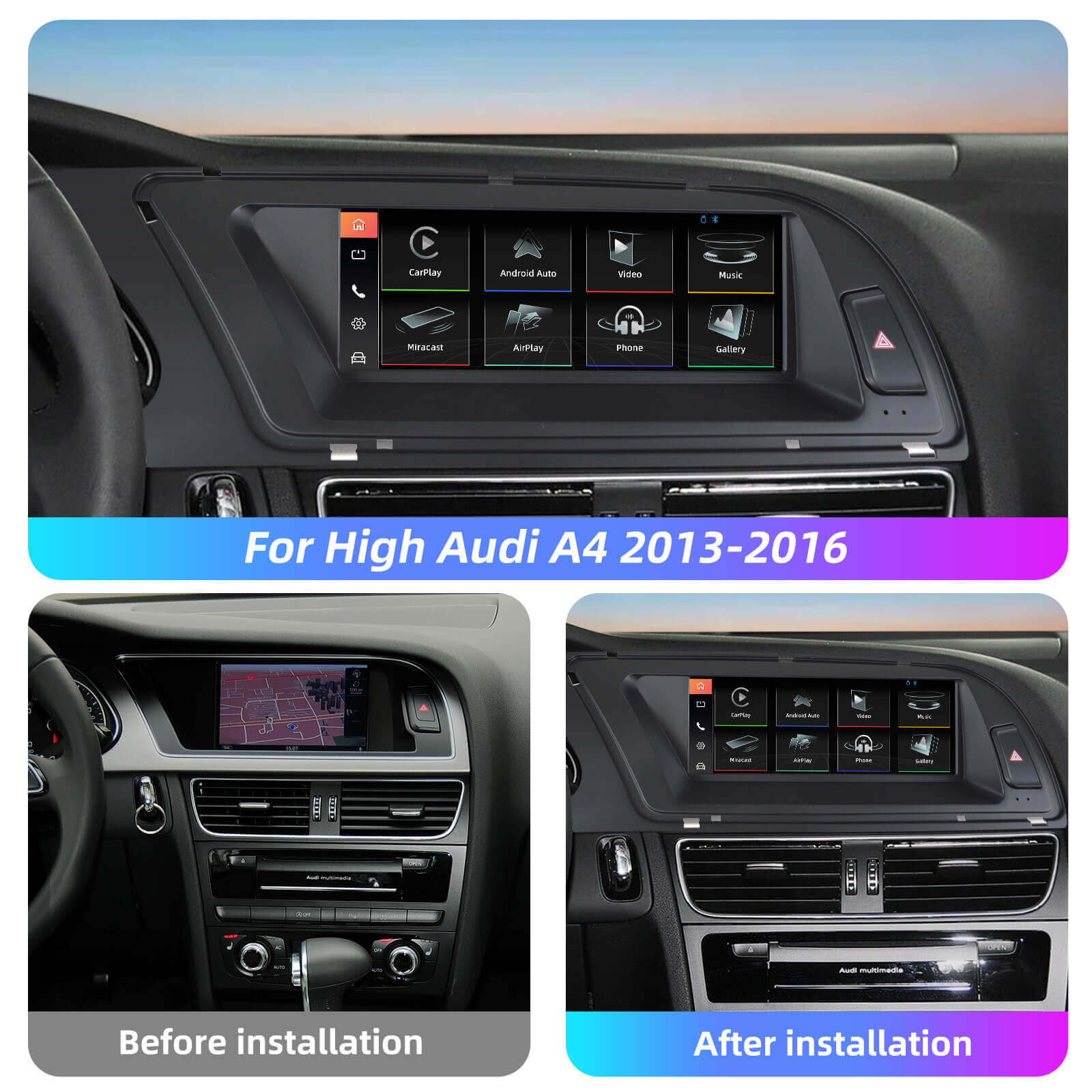 ESSGOO LZ0001 | Linux Dual System 8.8-inch IPS Touchscreen-For High Audi A4 2013-2016, Bluetooth 5.2, Apple CarPlay & Android Auto