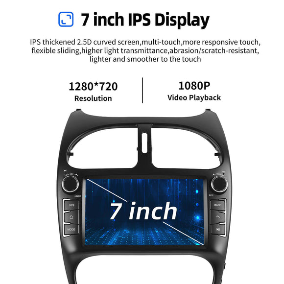 ESSGOO AR7001 | 7 inch - For Peugeot 206-2001-2008 Bluetooth Car Audio, MP5 Bluetooth 4.1 Carplay and Android Auto, FM