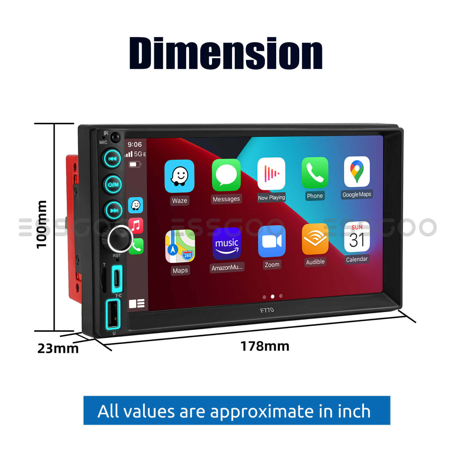 ESSGOO MP5 F770W | 2 DIN, 7-inch HD IPS Touchscreen Car Stereo, Bluetooth 5.1, Wired Apple CarPlay & Wired Android Auto, FM USB