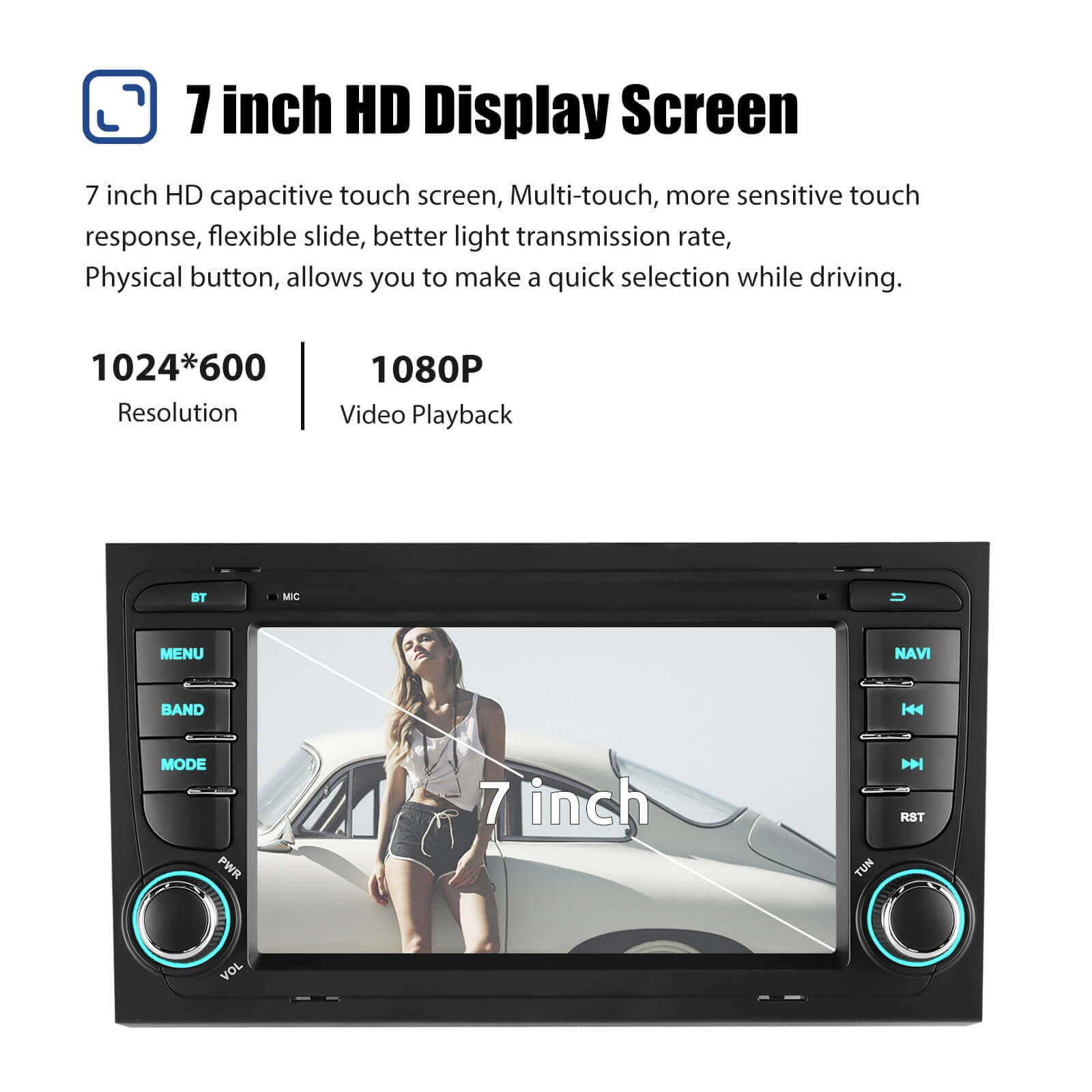 ESSGOO AR7001 MP5 | Android 14 7-inch IPS Touchscreen - For Audi A4, Bluetooth 5.4, Apple CarPlay & Android Auto, FM RDS