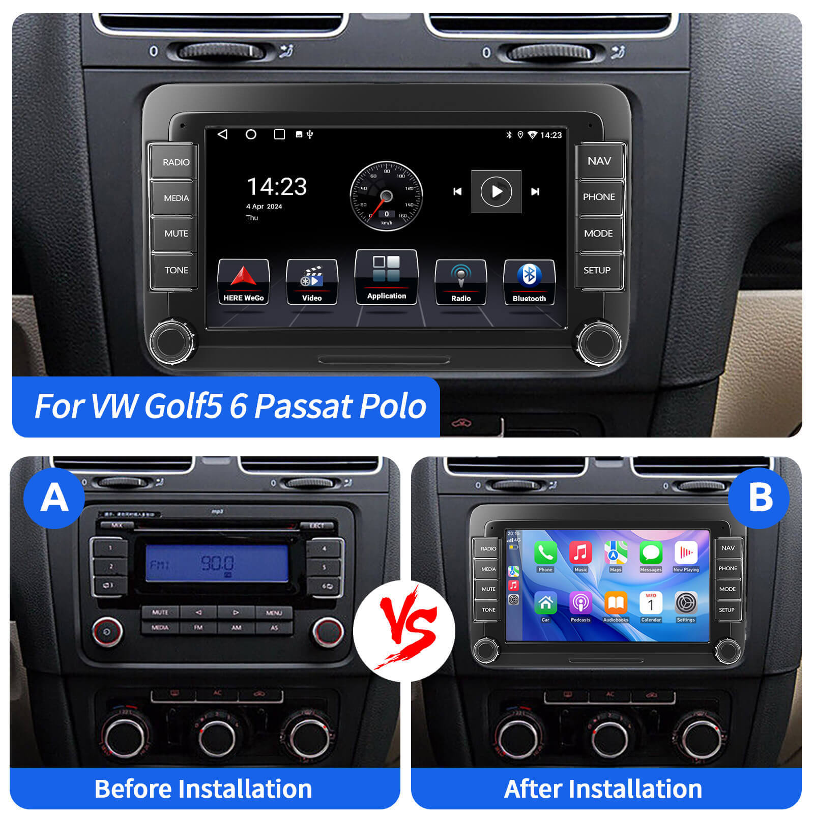 ESSGOO MP5 AR7002 | Android 15, 7-inch IPS Touchscreen - For Volkswagen Golf5 6 Passat Polo, Bluetooth 4.1, Apple CarPlay & Android Auto