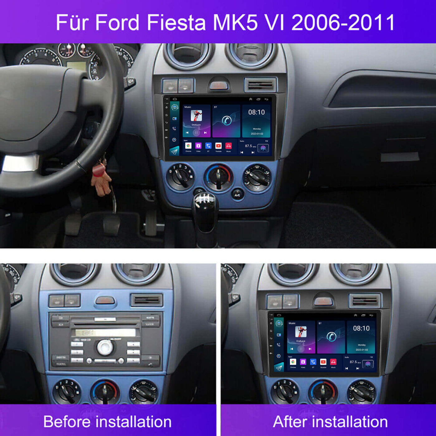 Radio 2din Android For Ford Fiesta 2006-2011 Car Auto Stereo Receivervideo  Player Gps Navigation Automotive Multimedia