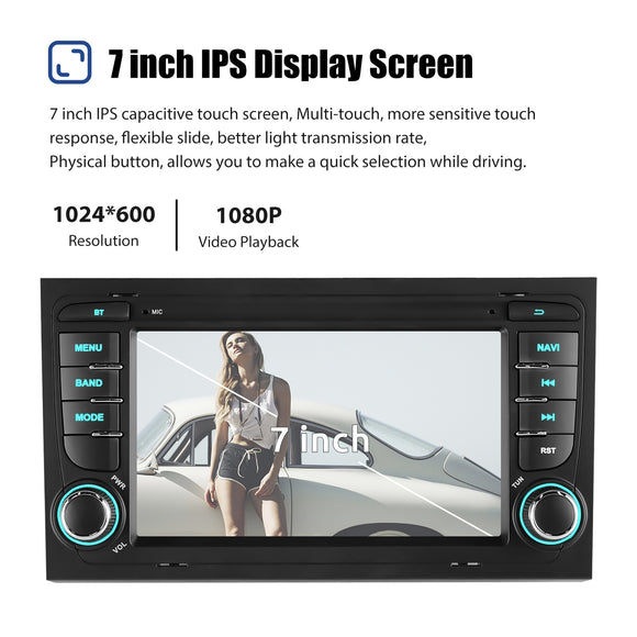 ESSGOO MP5 AR7001 | Android 15, 7-inch IPS Touchscreen -For Audi A4, Bluetooth 4.1, Apple CarPlay & Android Auto, FM RDS