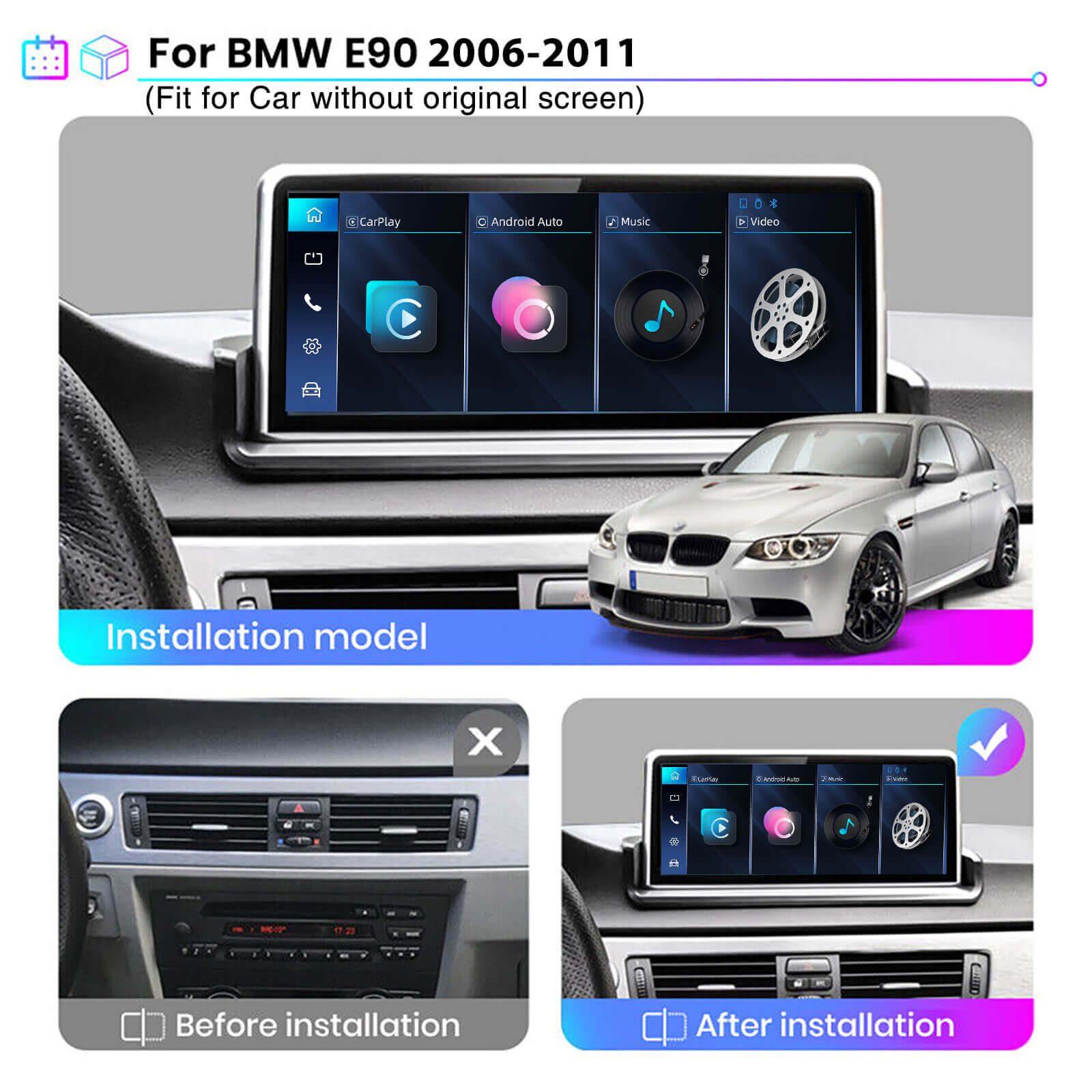 ESSGOO LZ0001 | Single system 10.25-inch IPS Touchscreen - For BMW 3er E90 E91 (2006-2011), Bluetooth 5.2, Apple CarPlay & Android Auto