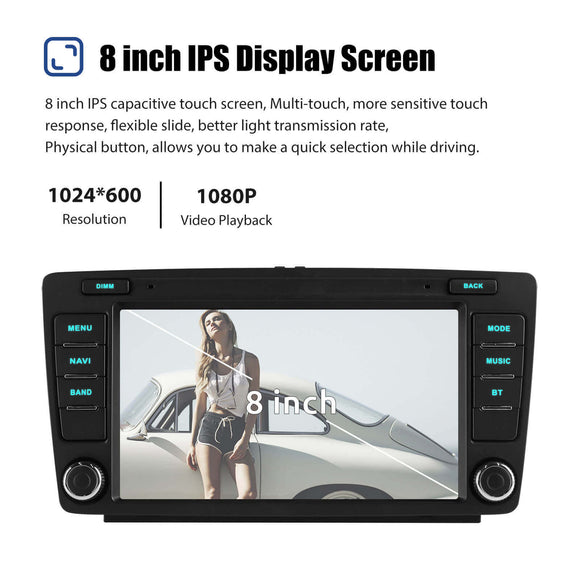 ESSGOO MP5 AR8001 | Android 15, 8-inch IPS Touchscreen - For Skoda Octavia 2004-2013, Bluetooth 4.1, Apple CarPlay & Android Auto, FM RDS