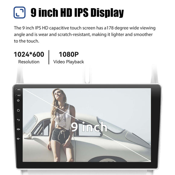 ESSGOO | Car Stereo For 2007-2013 Peugeot 307, Wireless Carplay&Android Auto With Steering Wheel Controls