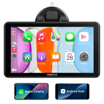 Portable Wireless Apple CarPlay & Android Auto Screen, 7 Inch Touch Screen Car Stereo with Bluetooth, WiFi, Voice Control, and Live Navigation