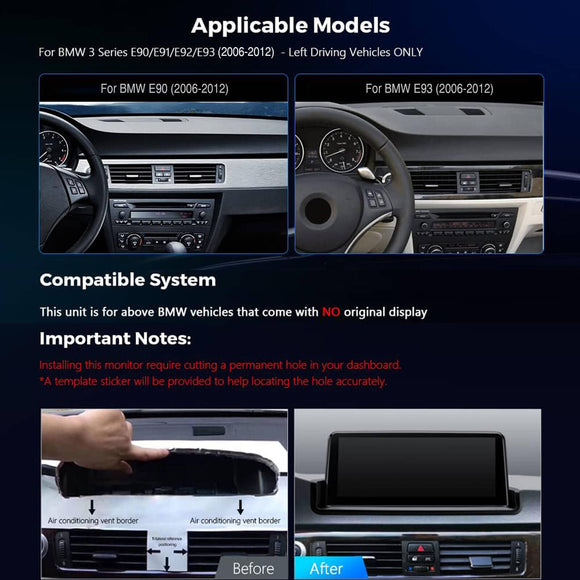 ESSGOO LZ0001 | Single system 10.25-inch IPS Touchscreen - For BMW 3er E90 E91 (2006-2011), Bluetooth 5.2, Apple CarPlay & Android Auto