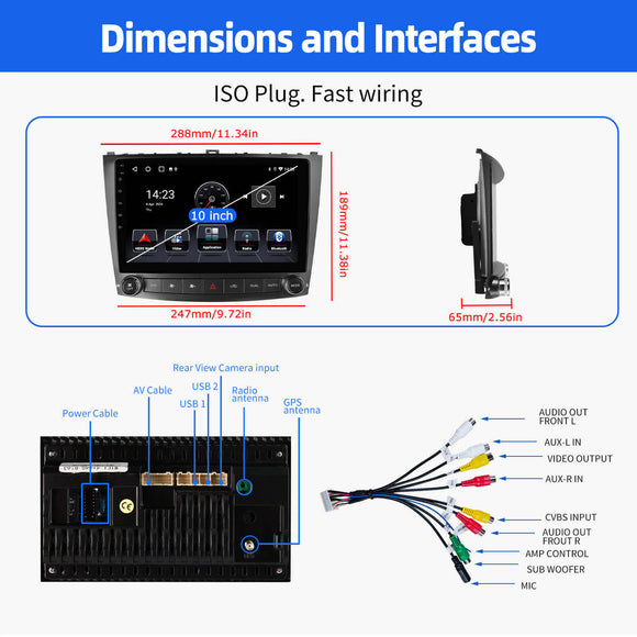 ESSGOO AR1001 | Android14 10-inch HD IPS Touchscreen - For Lexus IS250/IS350 2006-2012, MP5 Bluetooth 4.1 CarPlay & Android Auto