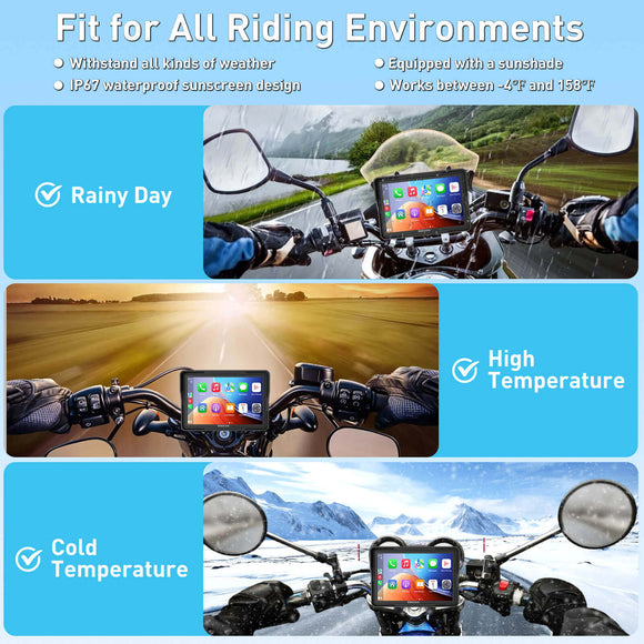ESSGOO 550CP 5" Waterproof Motorcycle GPS with Wireless CarPlay/Android Auto & Helmet Bluetooth