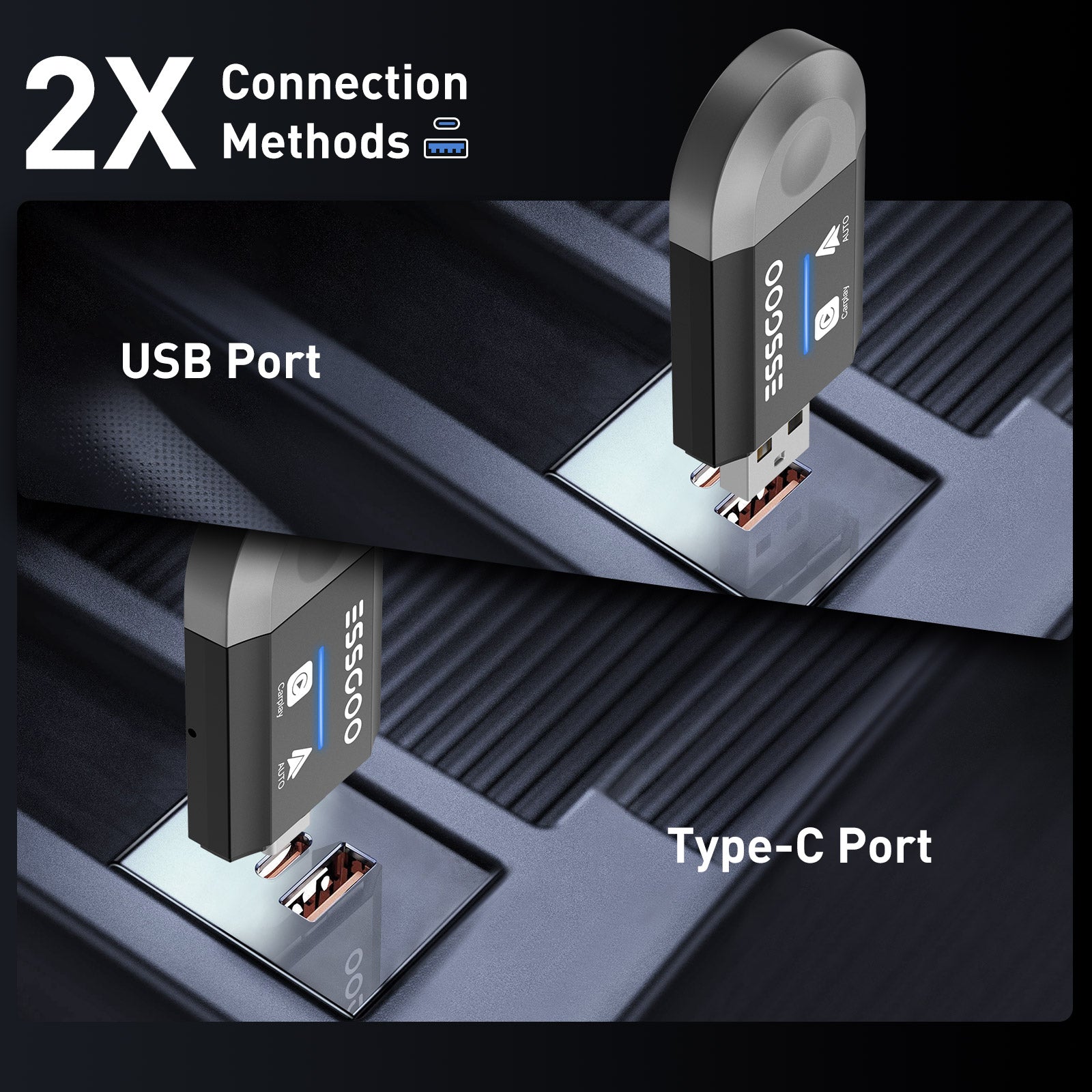 Adaptateur Carplay sans fil ESSGOO pour Android Cars Stereo, Plug and Play Converter Sync iPhone