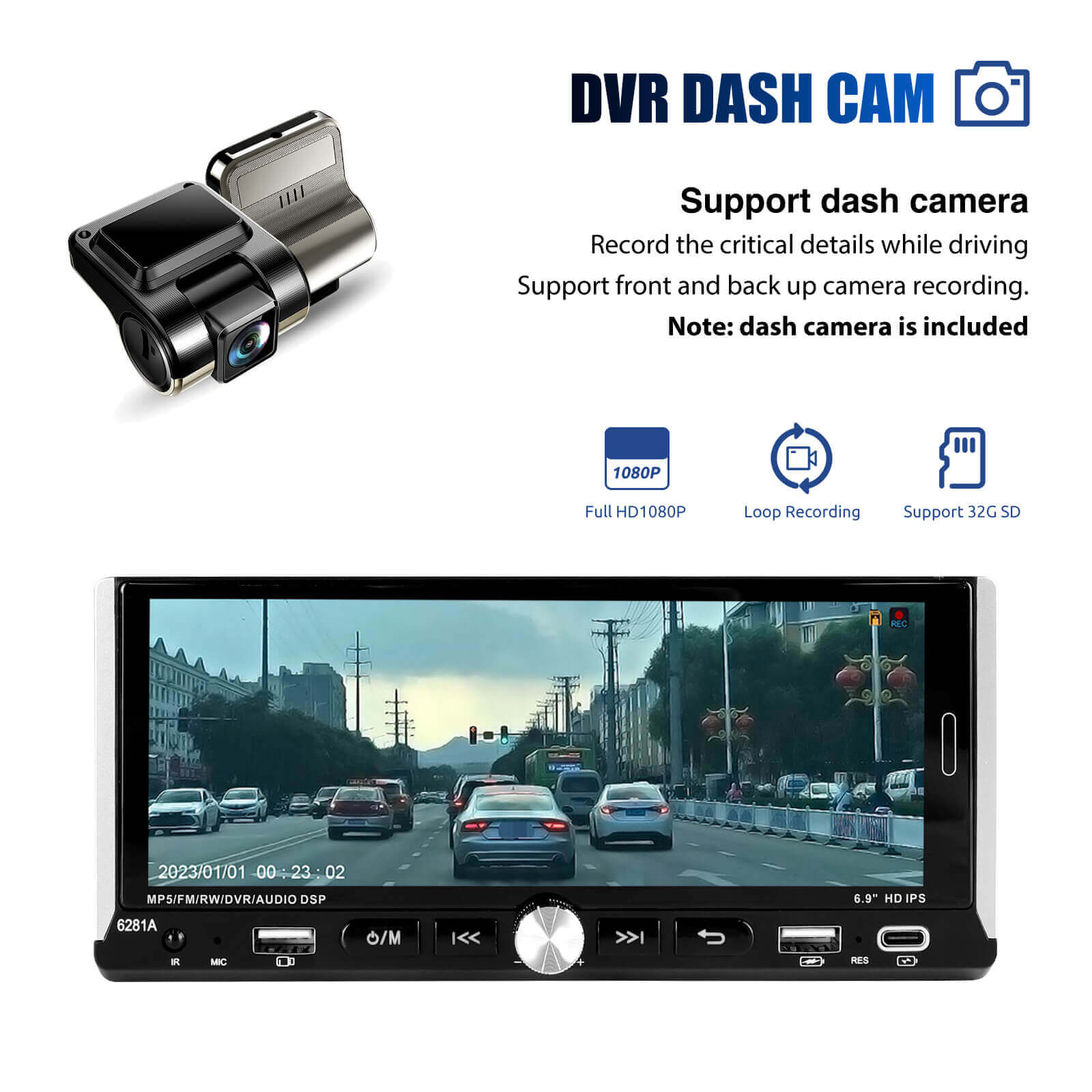 ESSGOO 6281A 6.9 Inch | Audio Systems Multimedia Car Stereo Single Din MP5 Player FM/RDS Wireless Apple CarPlay & Android Auto