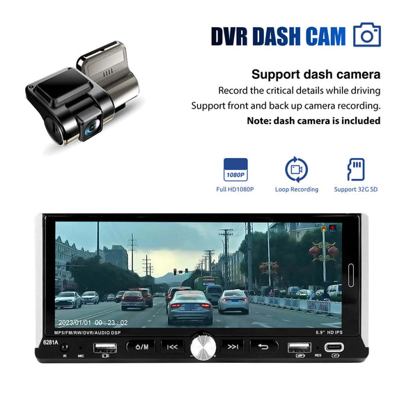 ESSGOO 6281A 6.9 Inch | Audio Systems Multimedia Car Stereo Single Din MP5 Player FM/RDS Wireless Apple CarPlay & Android Auto