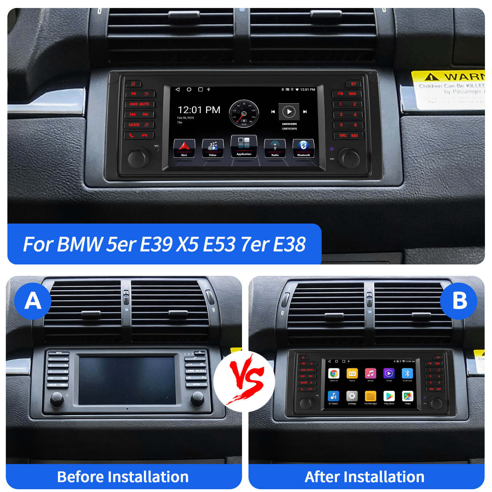 ESSGOO AR7001 | MP5 Android14, 7-inch HD Touchscreen - For BMW E53, Bluetooth 4.1 Apple CarPlay & Android Auto
