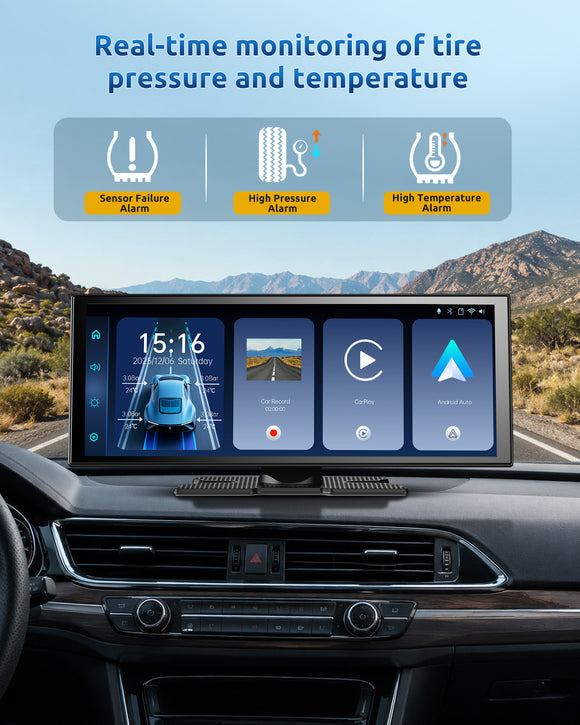 E72 11.3-Inch Portable CarPlay Screen, Wireless Apple CarPlay & Android Auto with Built-in 4K Dash Cam