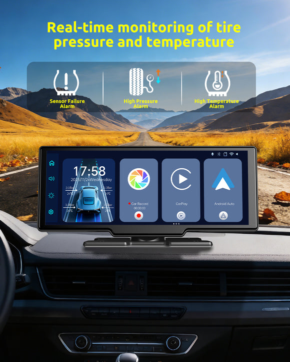 1026SCP 10.26-Inch Portable CarPlay Screen, Wireless Apple CarPlay & Android Auto with Built-in 4K Dash Cam