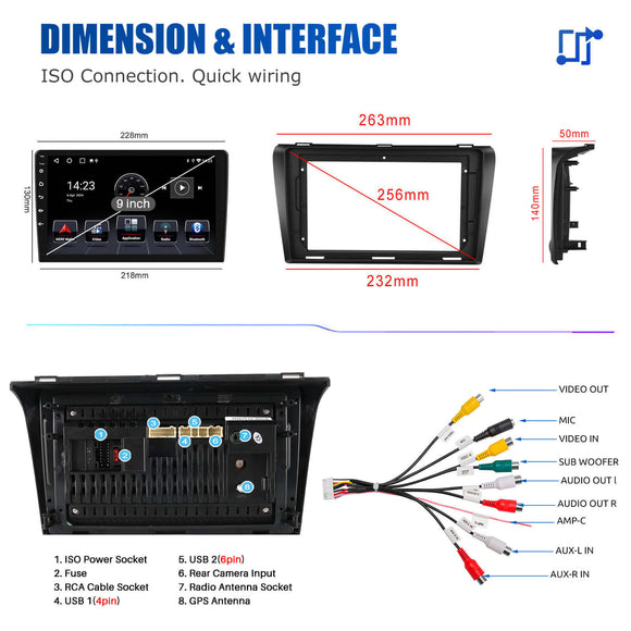 ESSGOO AR9001 | Bluetooth Car Stereo For 2004-2009 Mazda 3, Wireless Carplay & Android Auto With FM Radio Bluetooth WIFI GPS