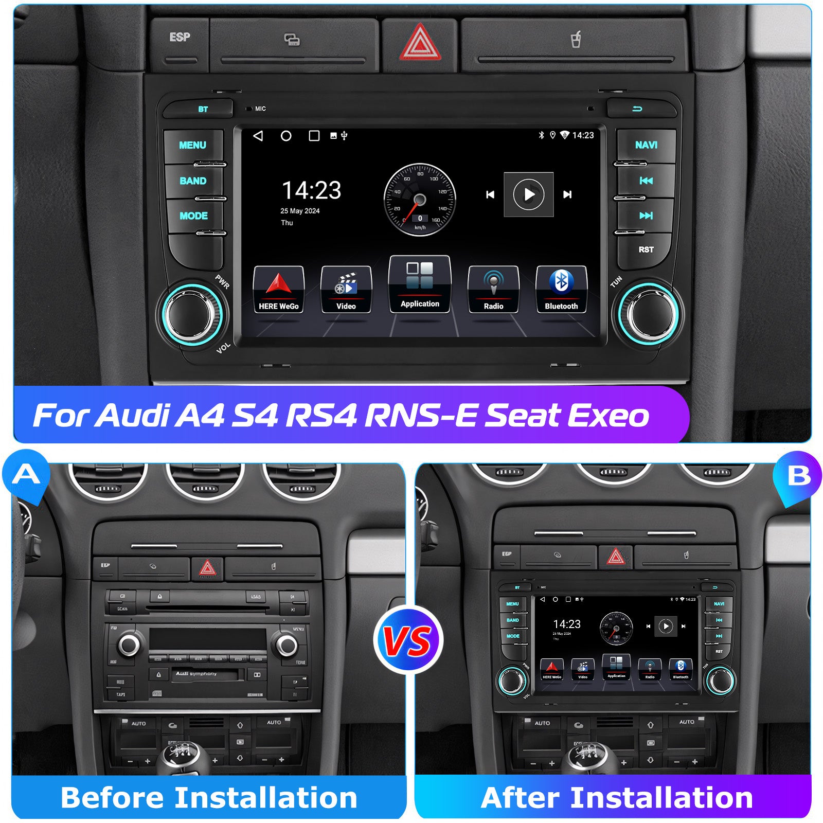 ESSGOO MP5 AR7001 | Android 15, 7-inch IPS Touchscreen -For Audi A4, Bluetooth 4.1, Apple CarPlay & Android Auto, FM RDS