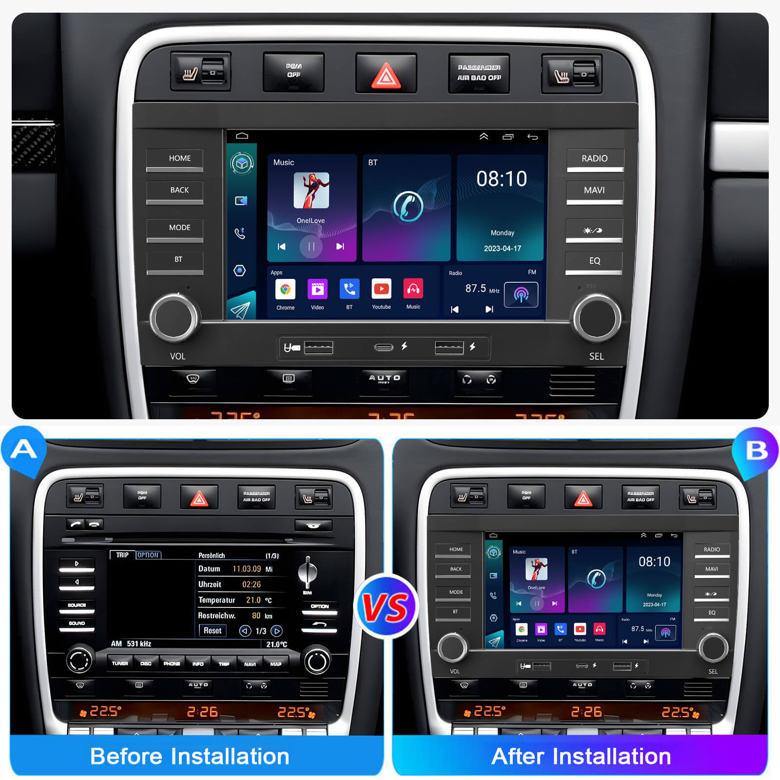 ESSGOO AR7001 | MP5 Android14, 7-inch IPS Touchscreen - For Porsche Cayenne 2005-2009, Bluetooth 4.1 Apple CarPlay & Android Auto