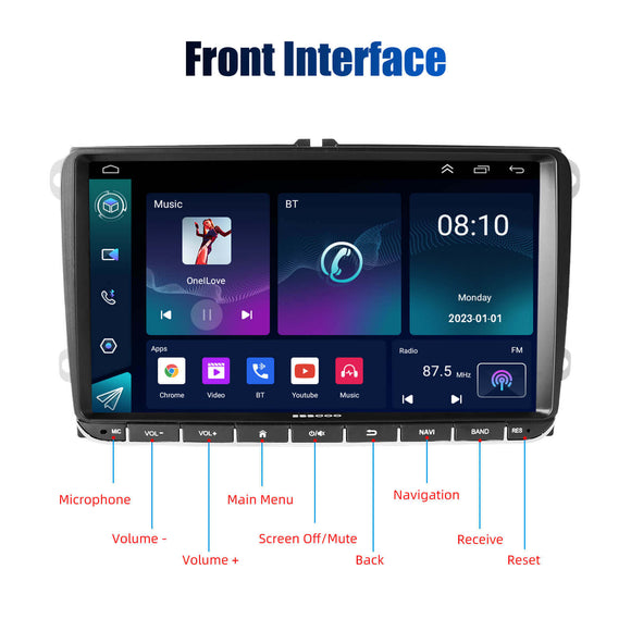 ESSGOO MP5 AR9002 | Android 15, 9-inch IPS Touchscreen-For Volkswagen, Bluetooth 4.1, Apple CarPlay & Android Auto, FM RDS
